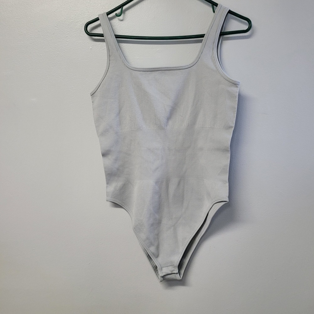 OQQ Womens Ribbed Seamless Bodysuit Square Neck‎ Tank Top Grey XL